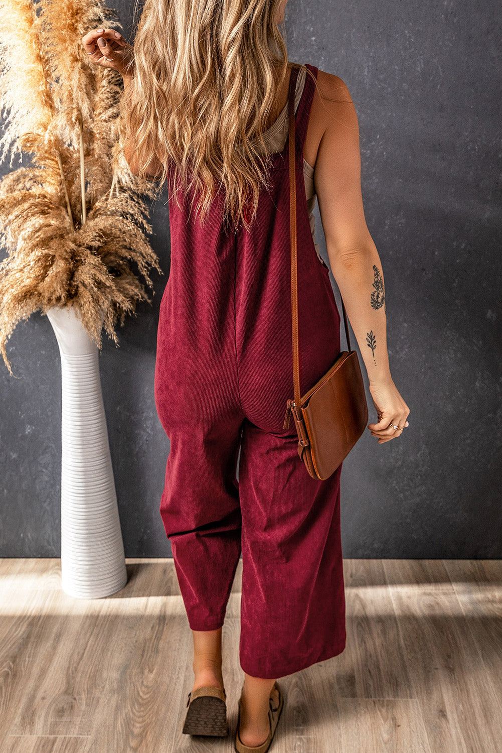 Women's Overalls Featuring Bib Cord Wide-Leg