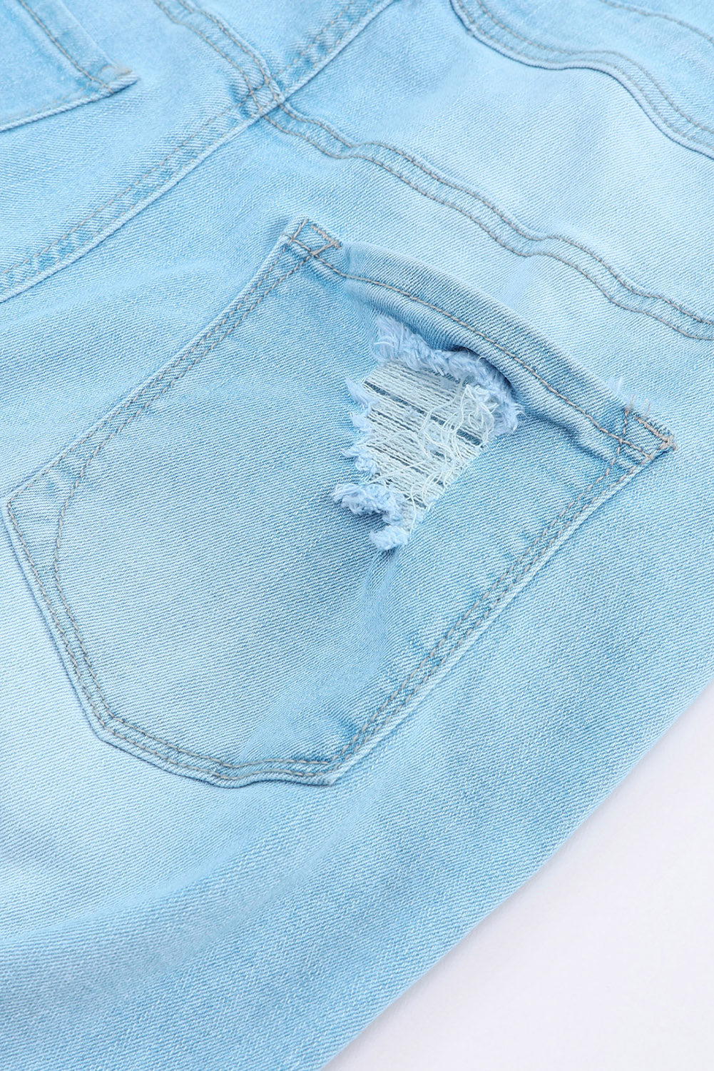 Women's Overalls Featuring Constructed Bib Pocket Distressed Denim