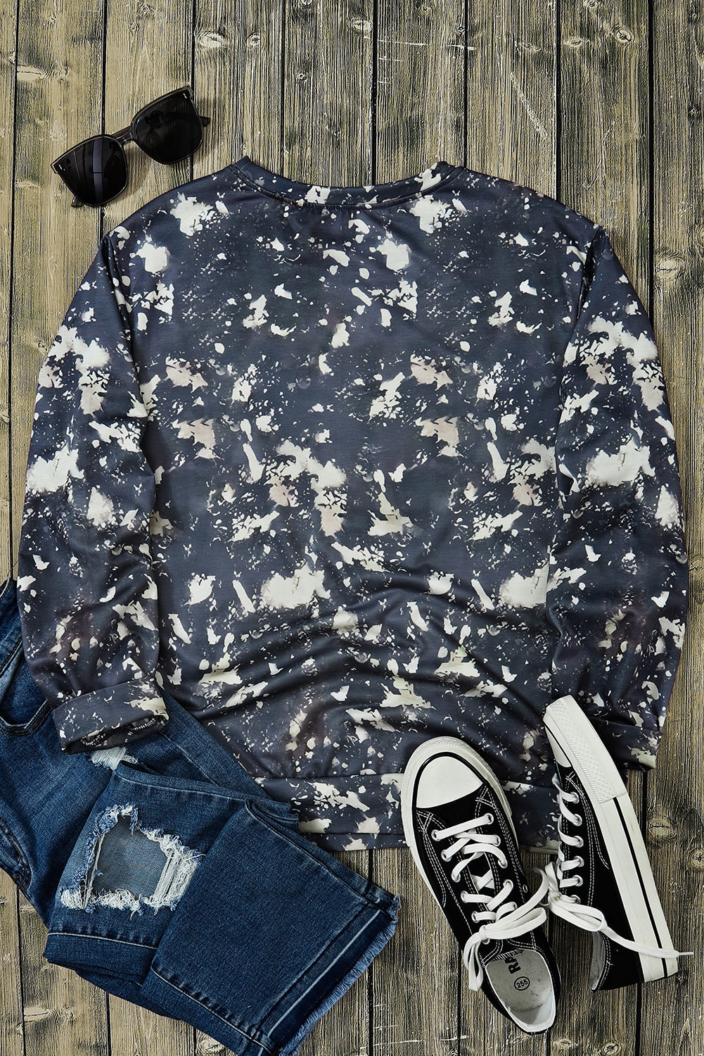 Women's Top with Dye Long-Sleeve Bleached Tie