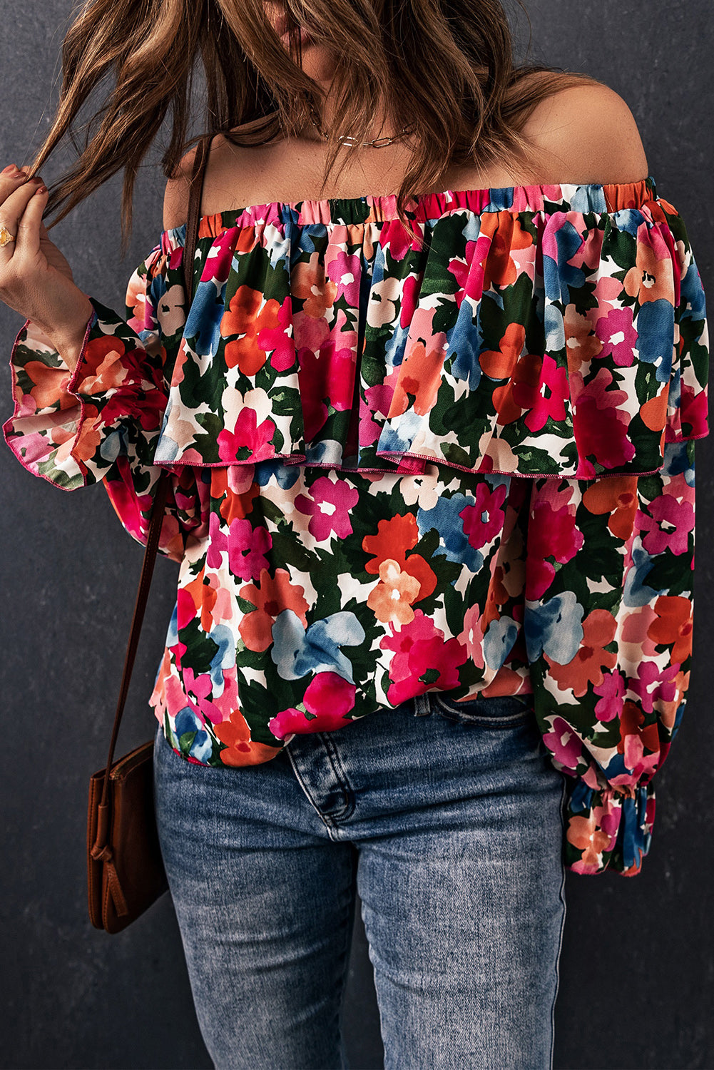Women's Floral-Print Ruffle-Trimmed Off Shoulder Blouse
