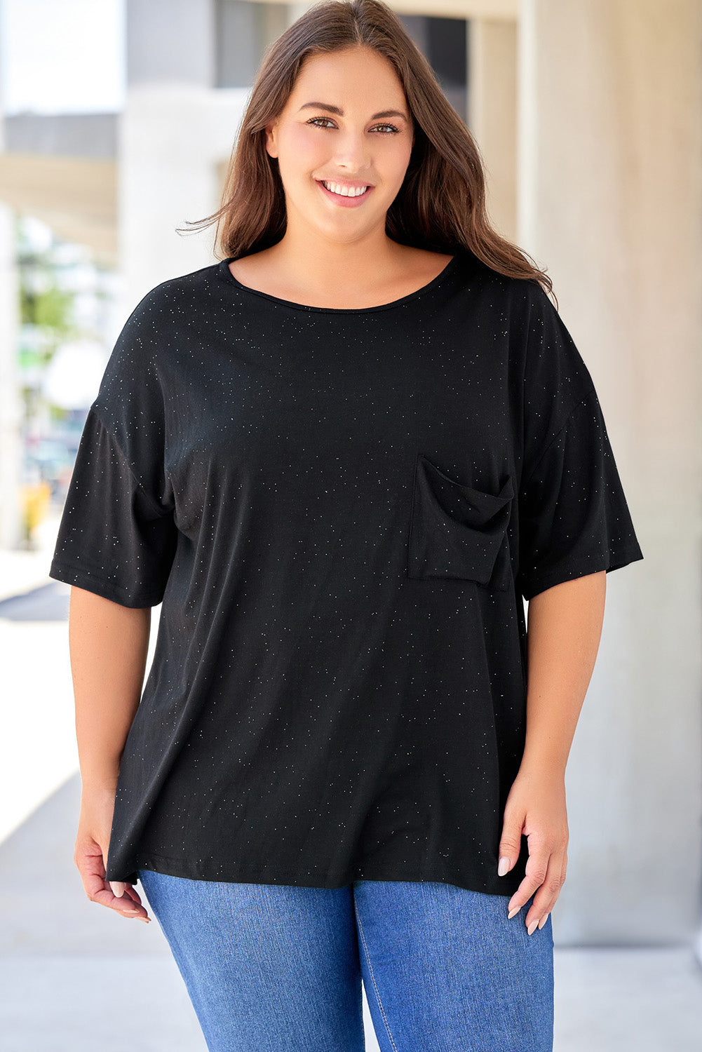 Women's T-shirt with Plus Size Pocket-Detail Splatter Allover