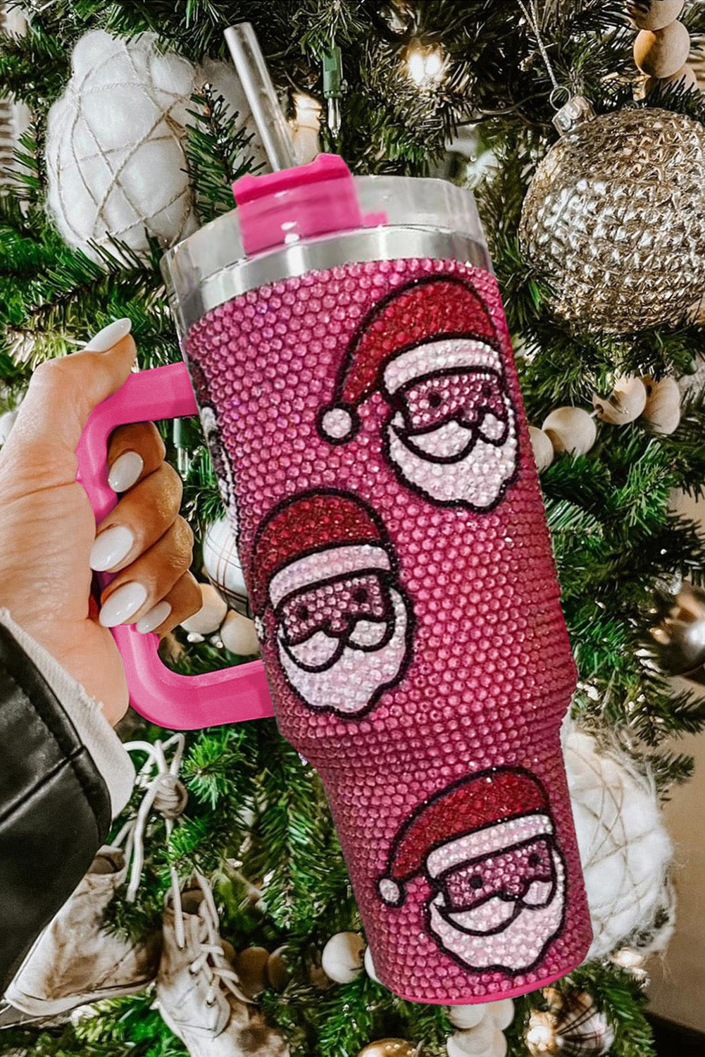 Christmas Diamond Santa Claus Thermos Cup with Straw 40oz Style