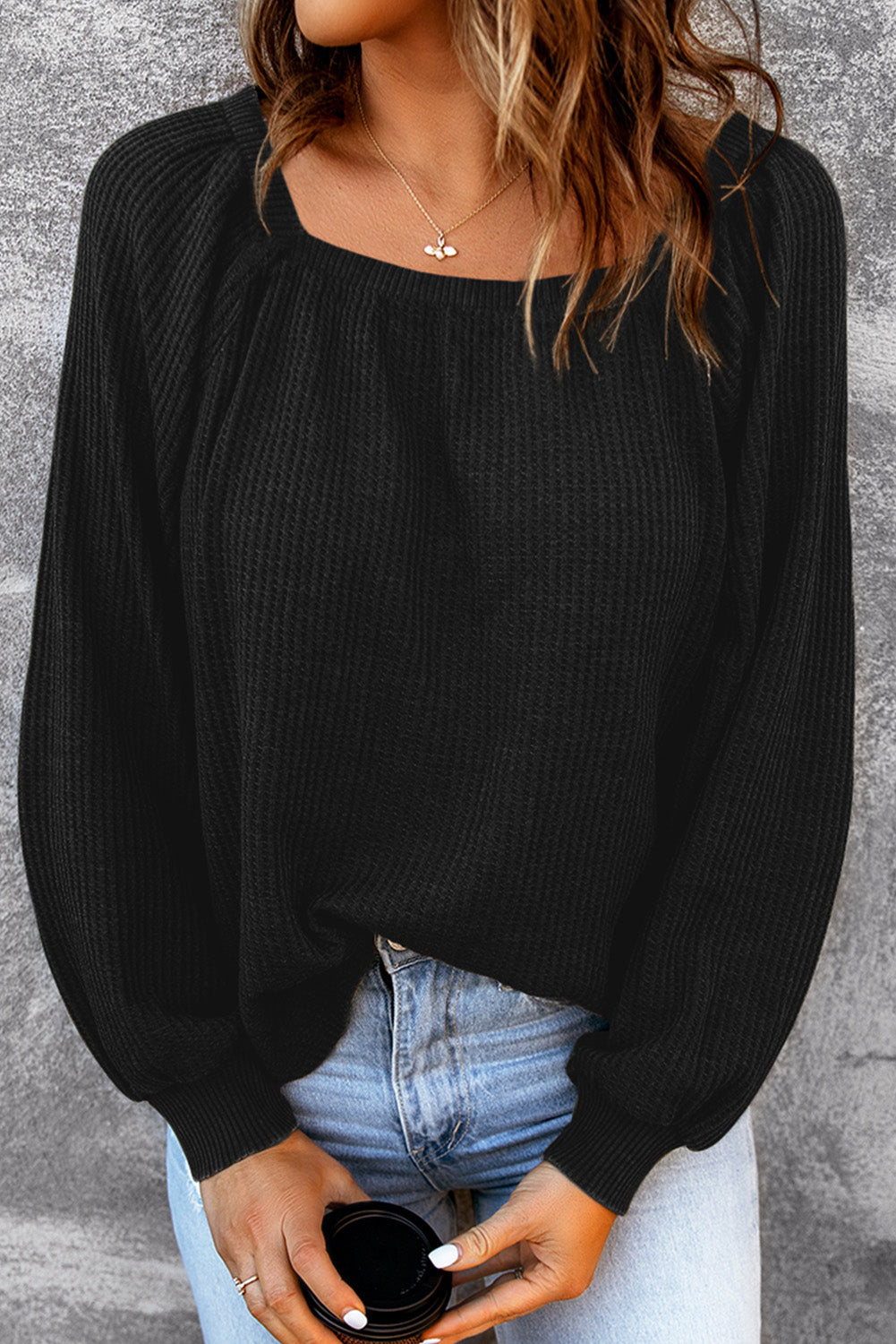 Women's Scoop Neck Waffle Knit Top