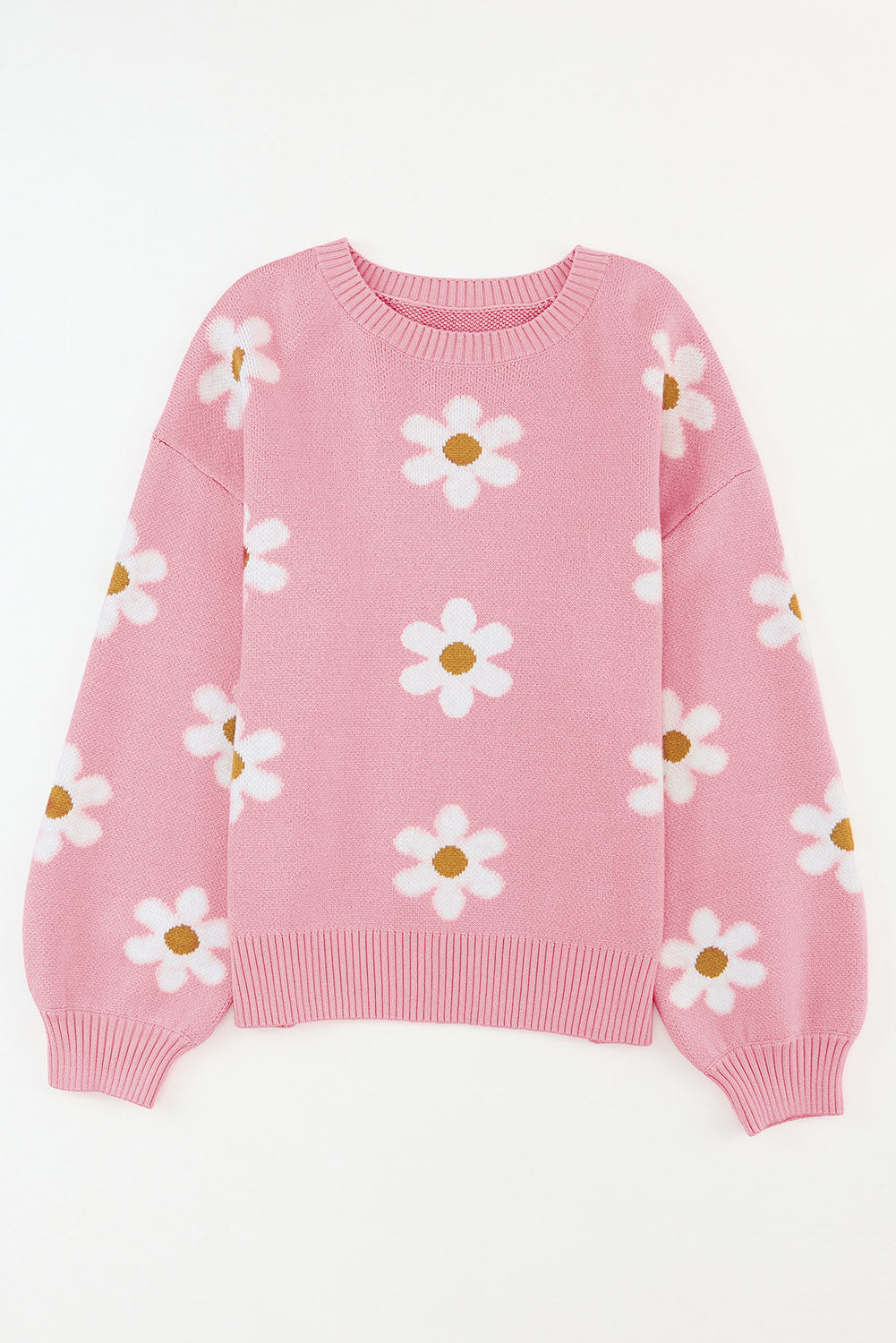 Sweater for Women Dropped-Shoulder Pink Floral-Print Pattern