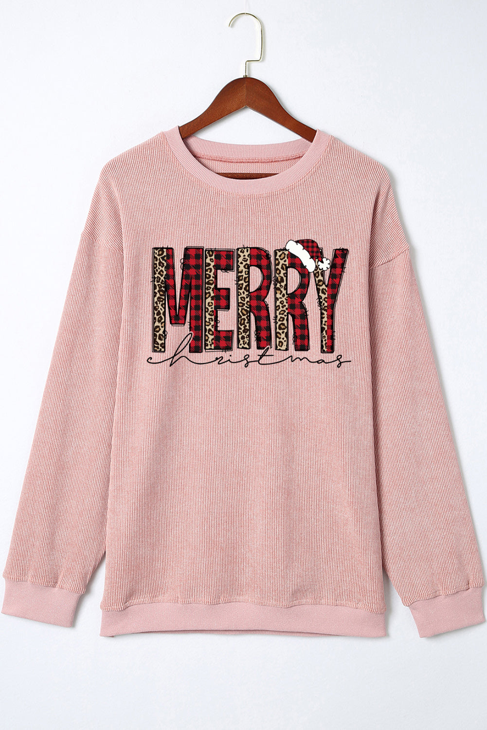Women's Sweatshirt Featuring Plaid Corded MERRY Christmas