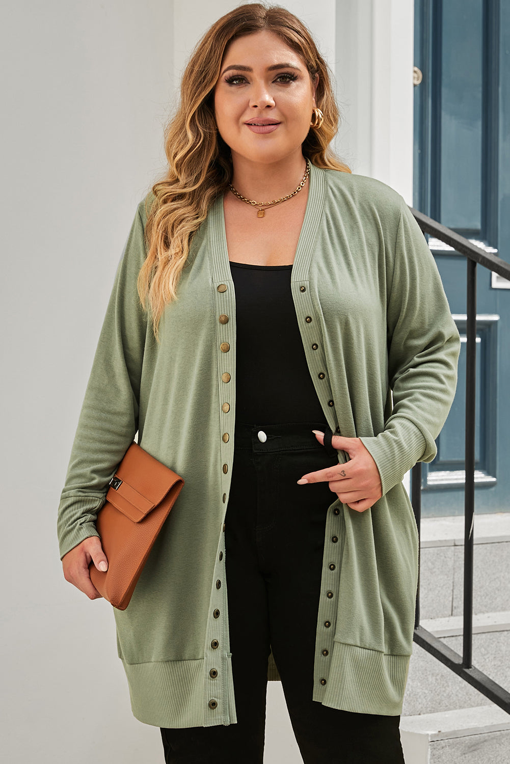 Knit Cardigan for Women Snap Plus Size