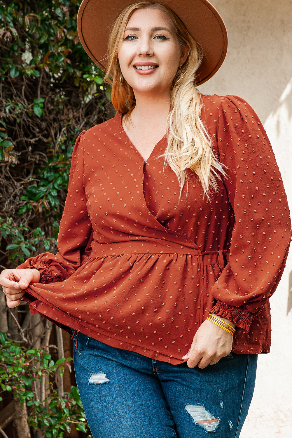 Blouse for Women Plus Size V Neck Wrap Tie Side