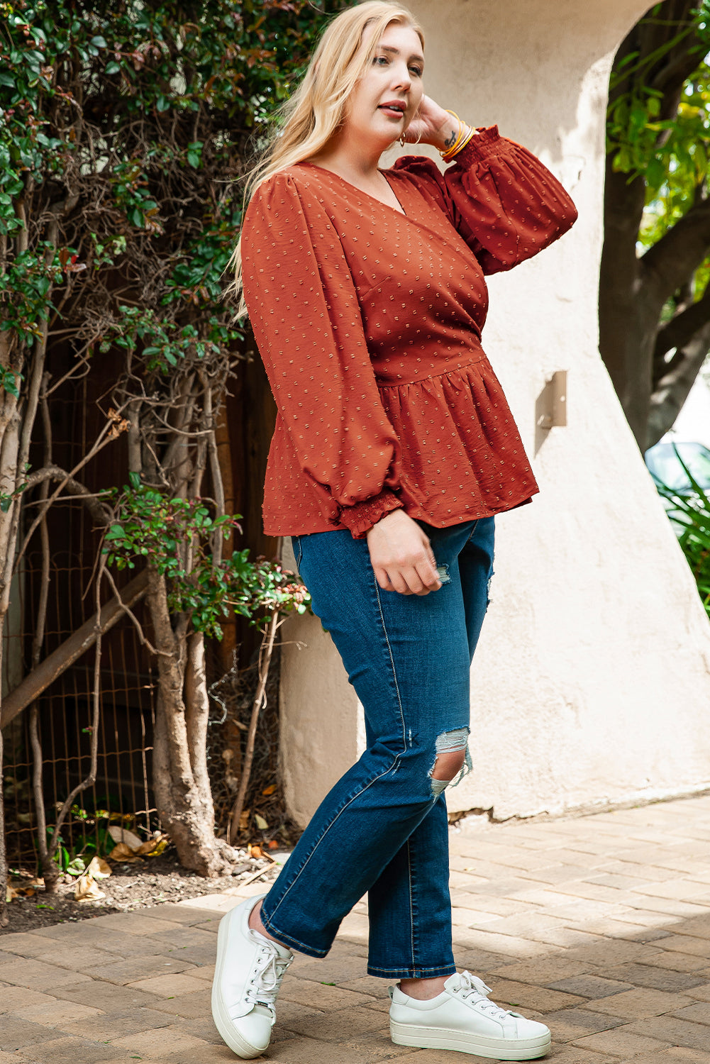 Blouse for Women Plus Size V Neck Wrap Tie Side