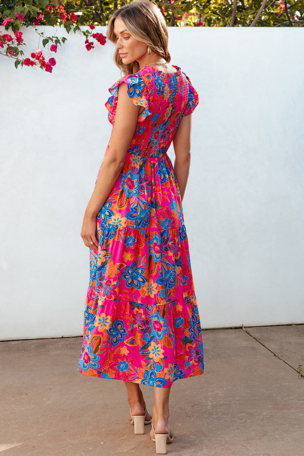 Women's Dress with Floral-Print Ruffle-Trimmed Layered Long Bohemian