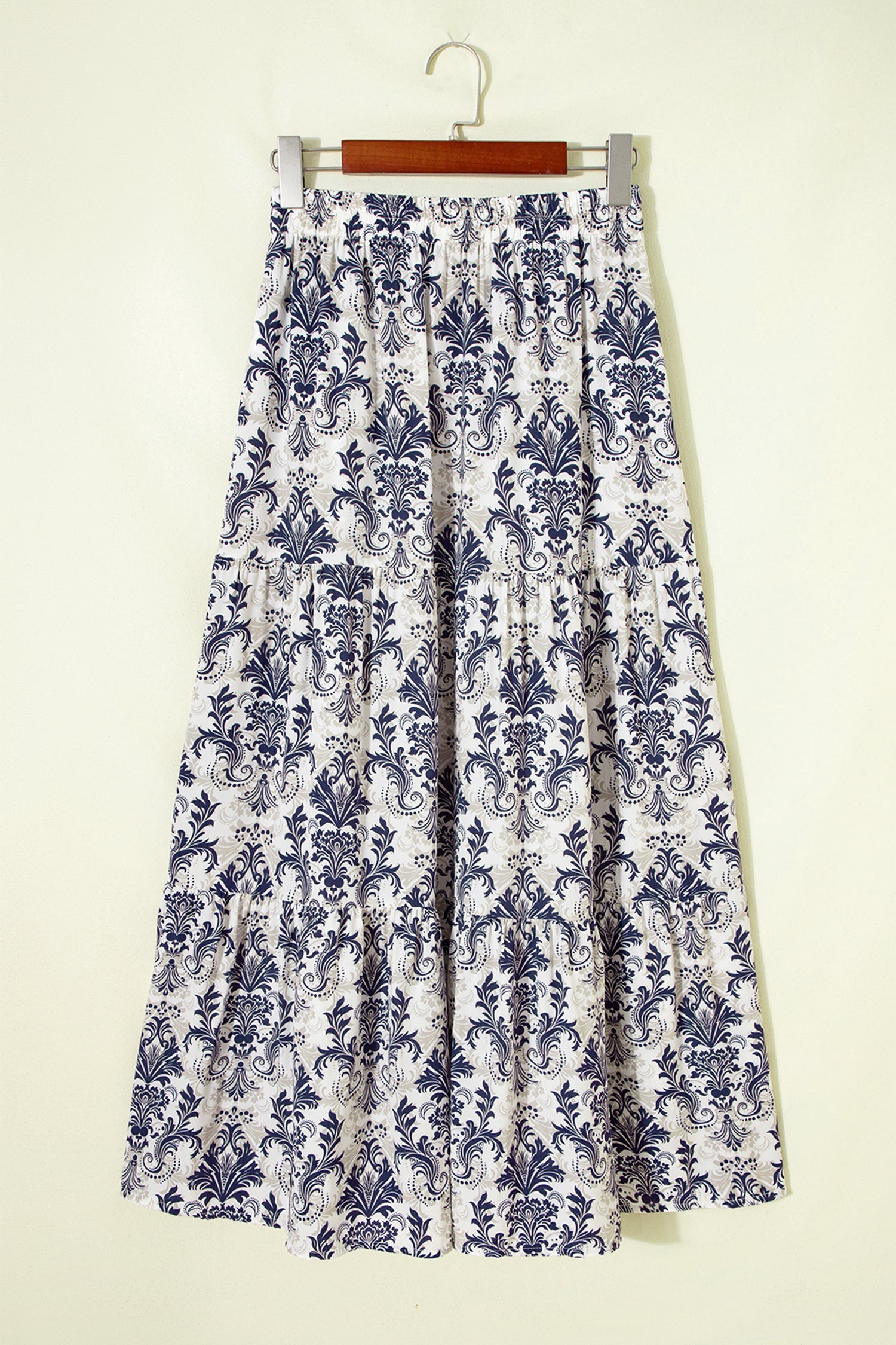 Bohemian Maxi Floral-Print Tiered Skirt with Split in Blue