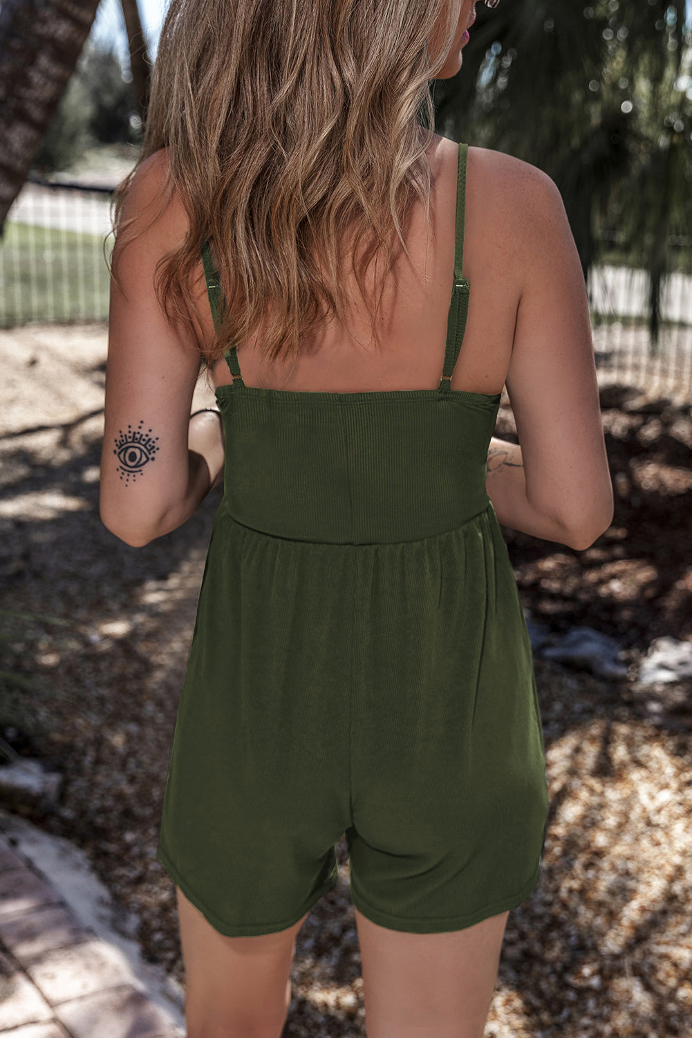 Romper for Women Rib-Knitted Straps Cinched Waist