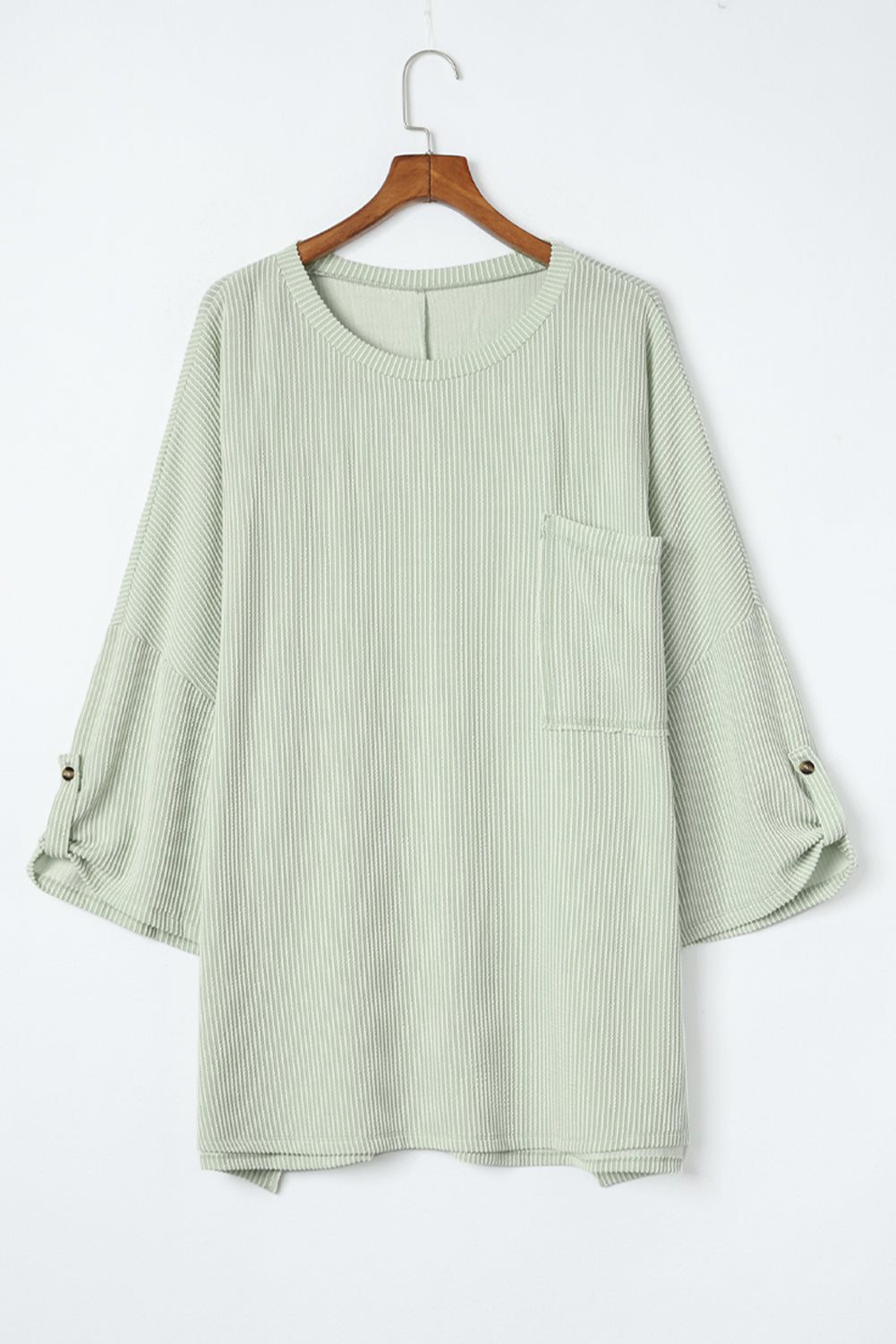 Women's Rib-Knitted Roll-tab Sleeve Oversize Top