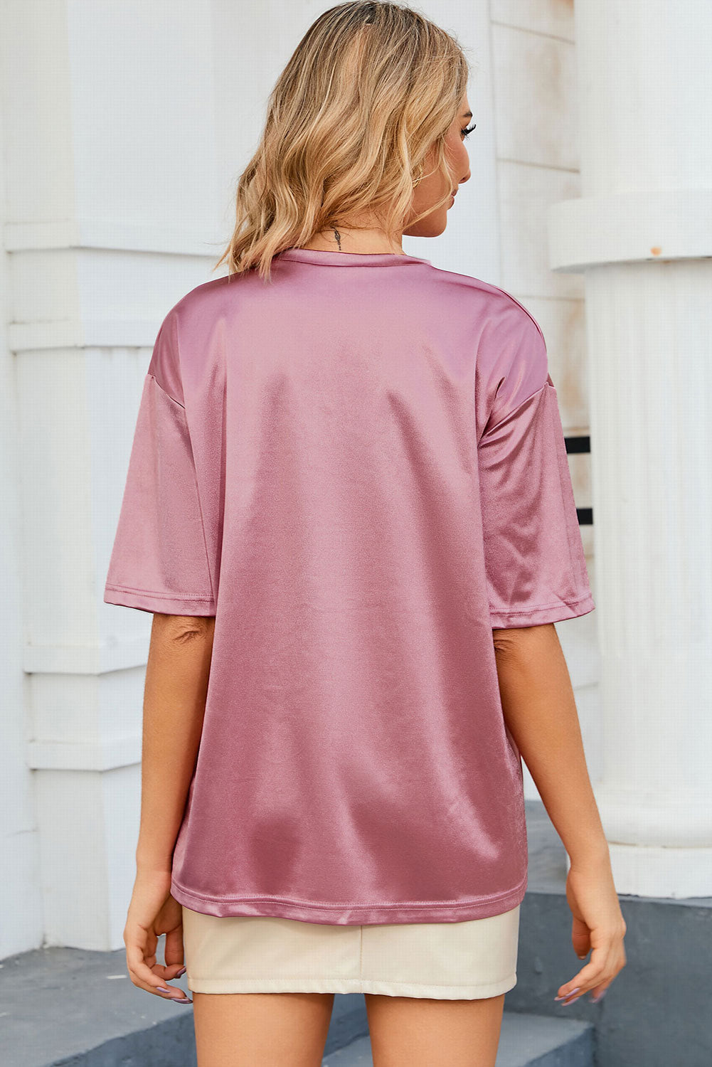 Women's T Shirt with Pink Chest Pocket Relaxed Fit
