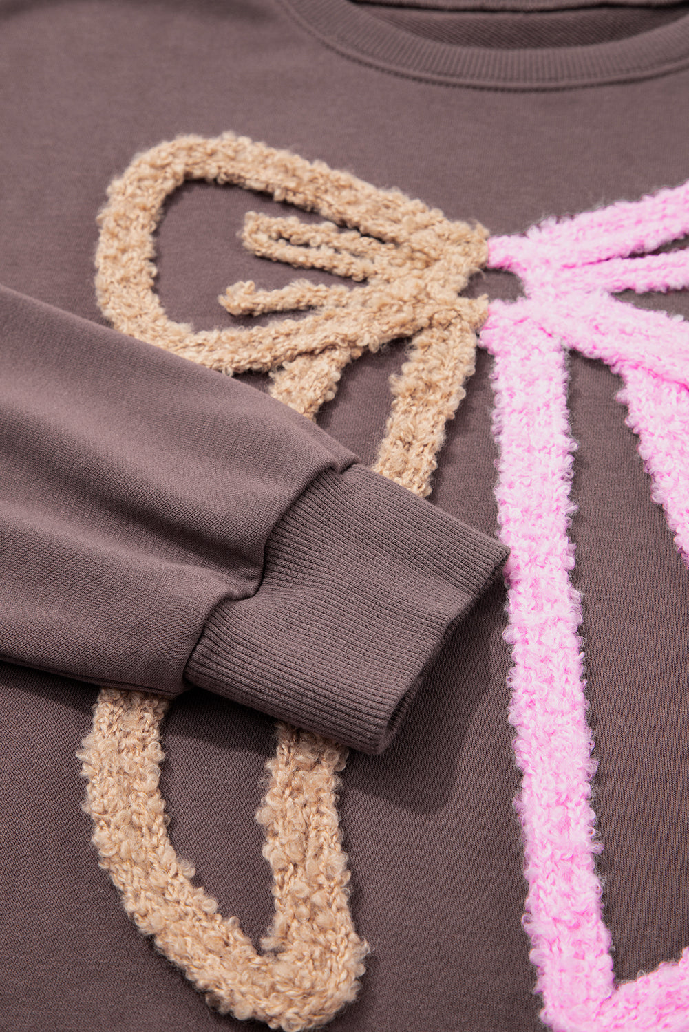 Terry Bow Contrast Bow Pattern Drop-Shoulder Sweatshirt