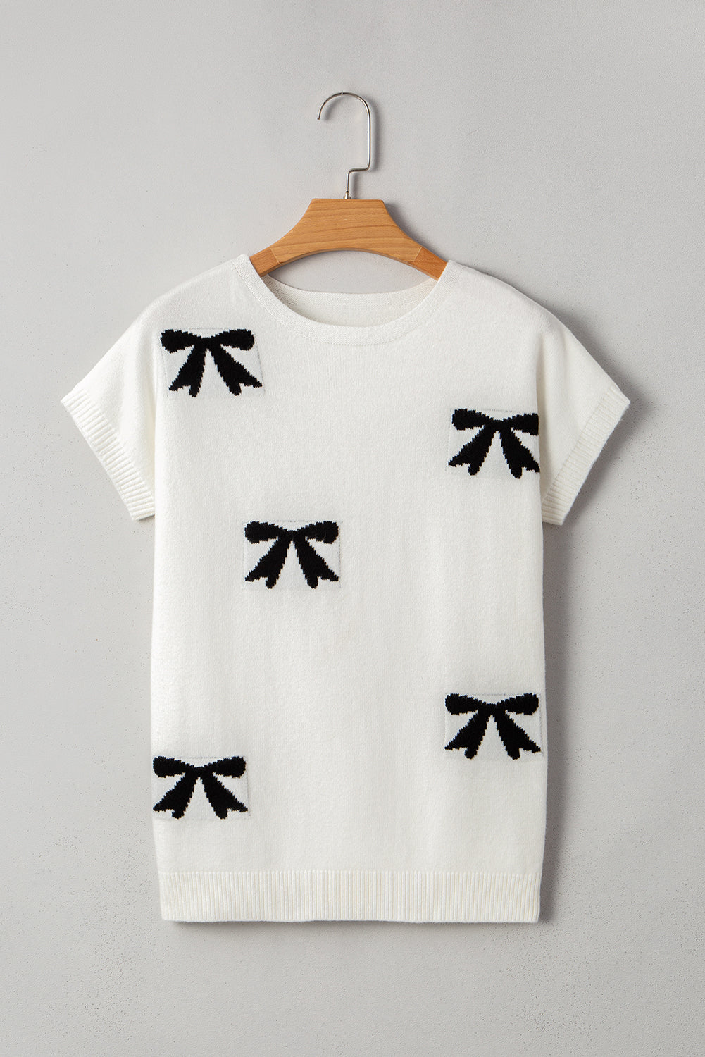 Bow Pattern Knit Short Sleeve Sweater