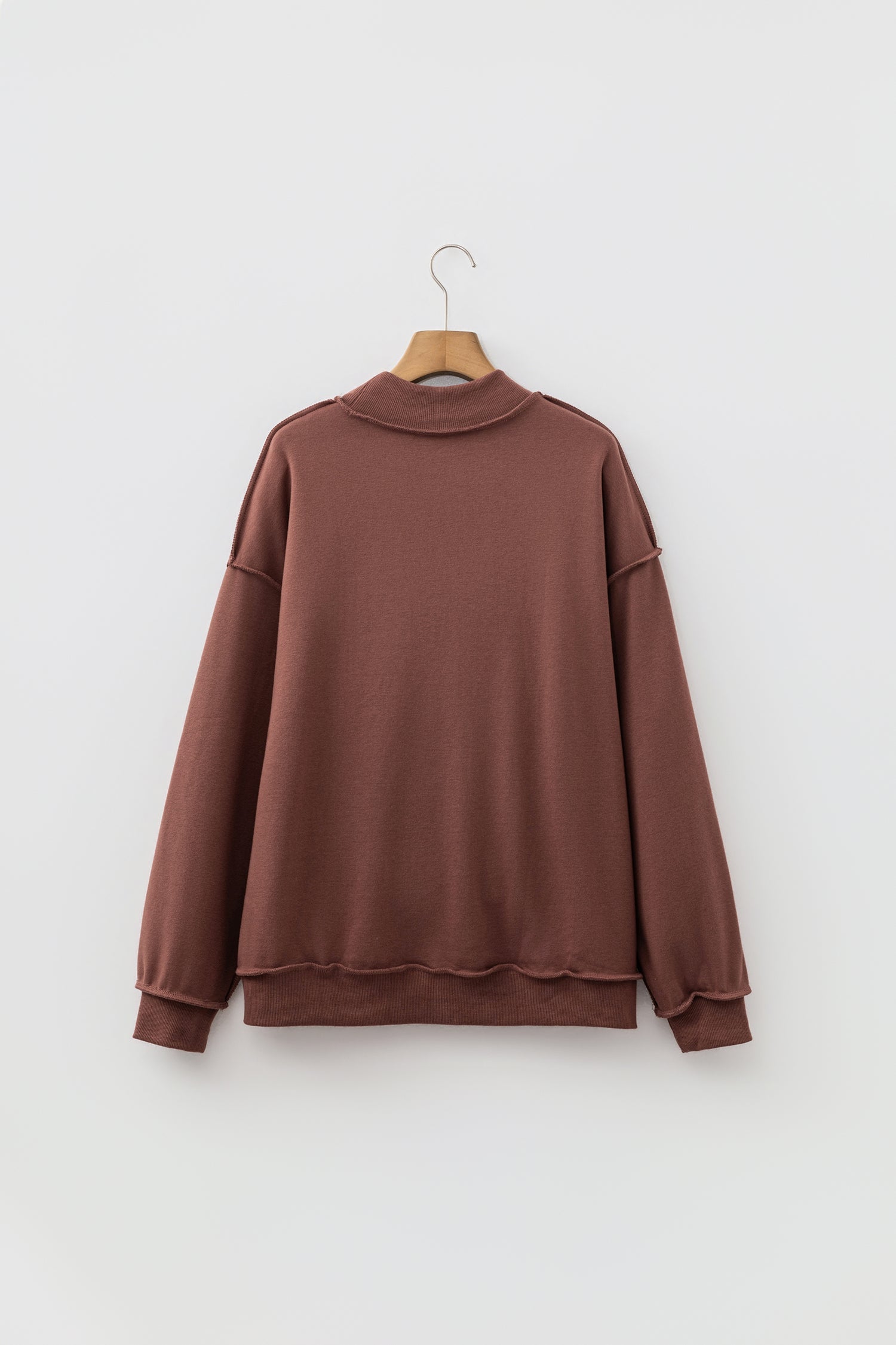 Coffee Reversible Oversize Drop-Shoulder Mock-Neck Sweatshirt