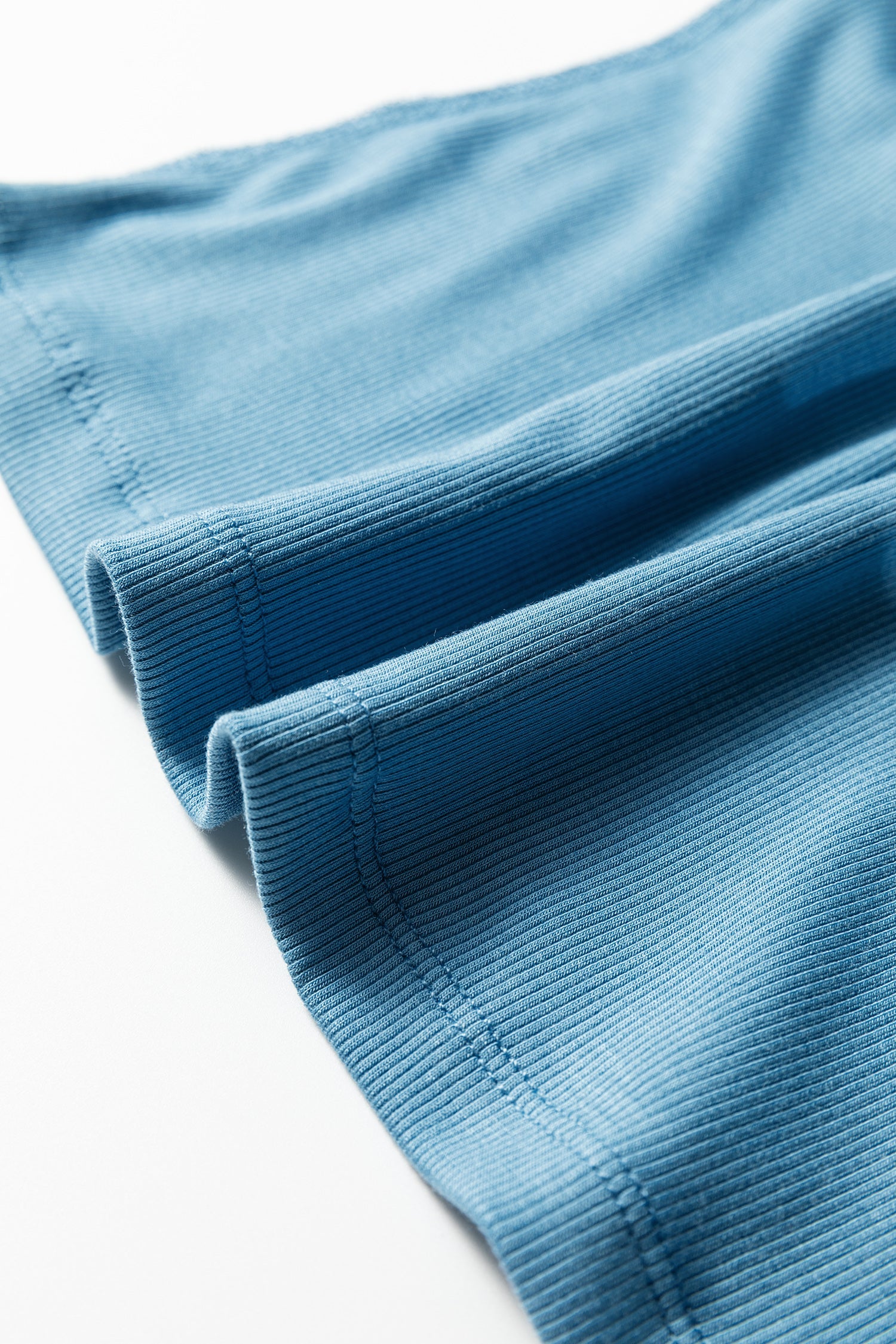 Blue Crew-Neck Summer Crew-Neck Cap Sleeve Rib-Knit T Shirt