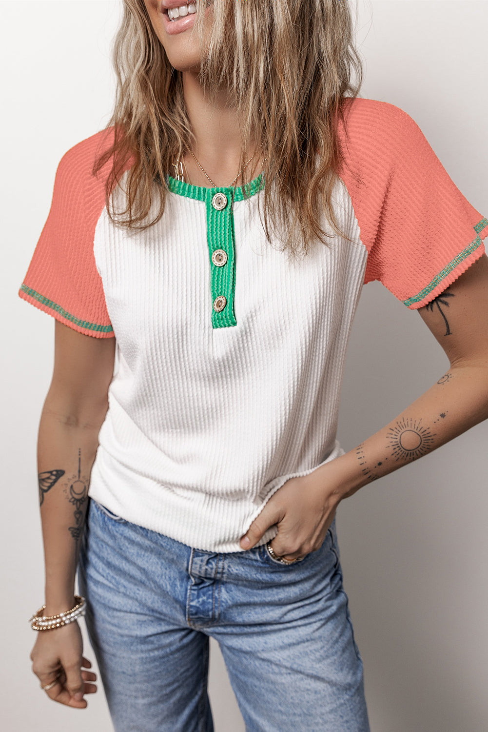 T Shirt for Women Raglan-Sleeve Henley