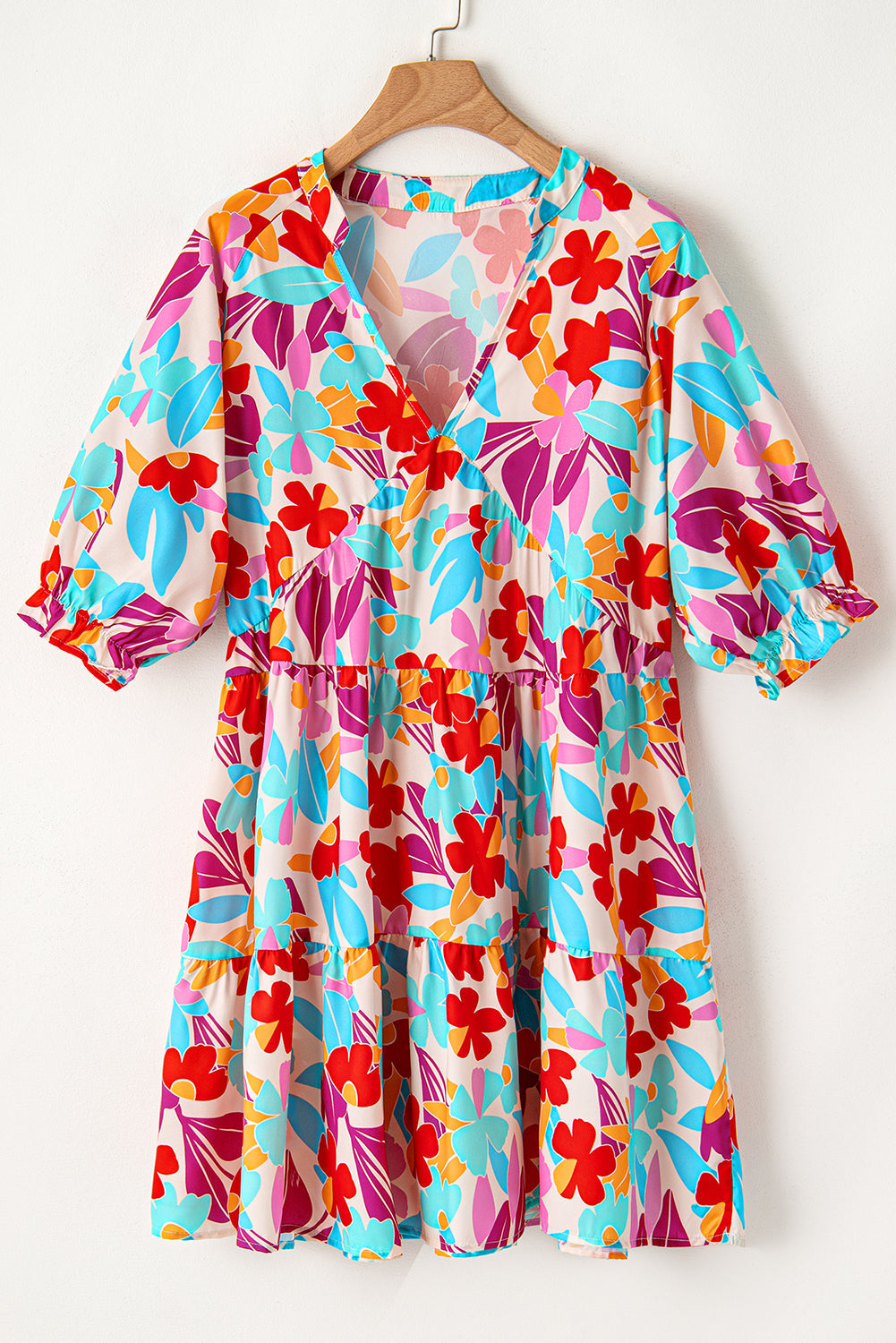 Women's Dress with Plus Floral-Print Layered V Neck