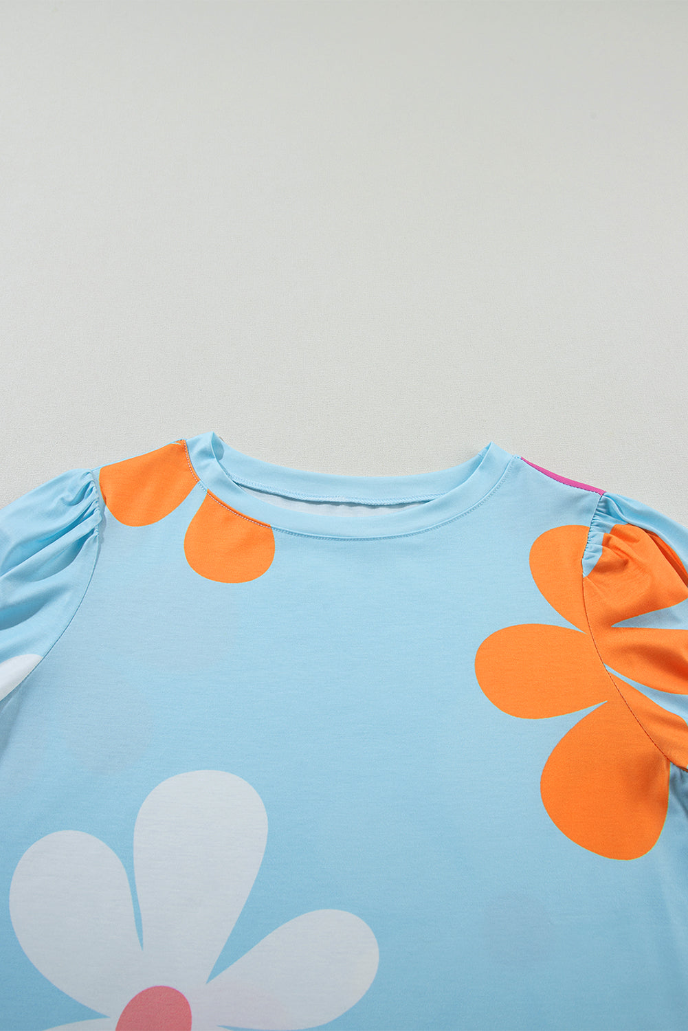 Tee for Women Bubble Sleeve Floral-Print Everyday Style