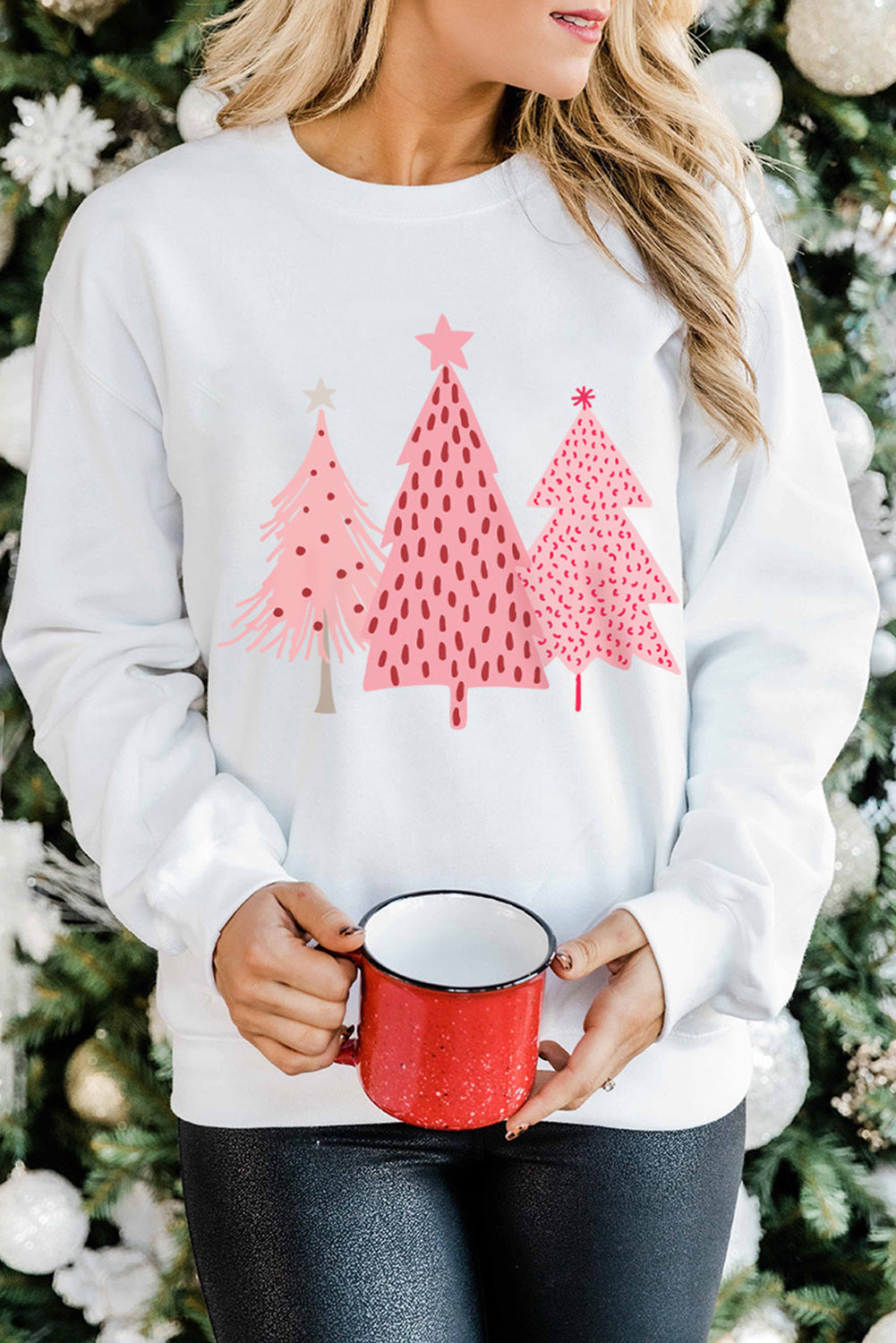 Women's Dots Christmas Tree Pullover Sweatshirt