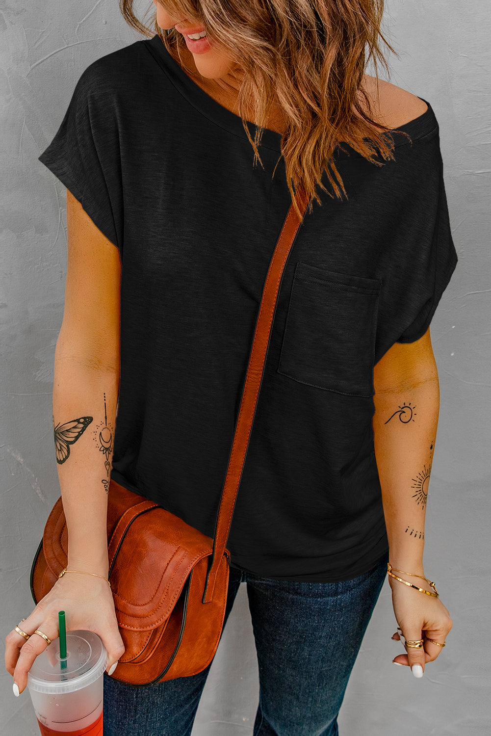 Women's Slits Featuring Tee with Side Pocket-Detail