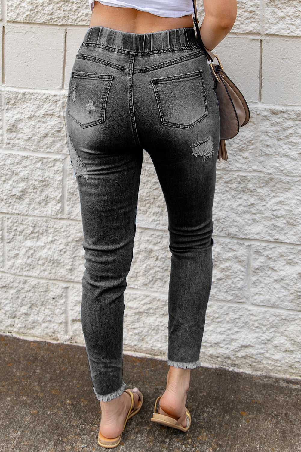 Jeans for Women Elastic Waist Hole Ripped