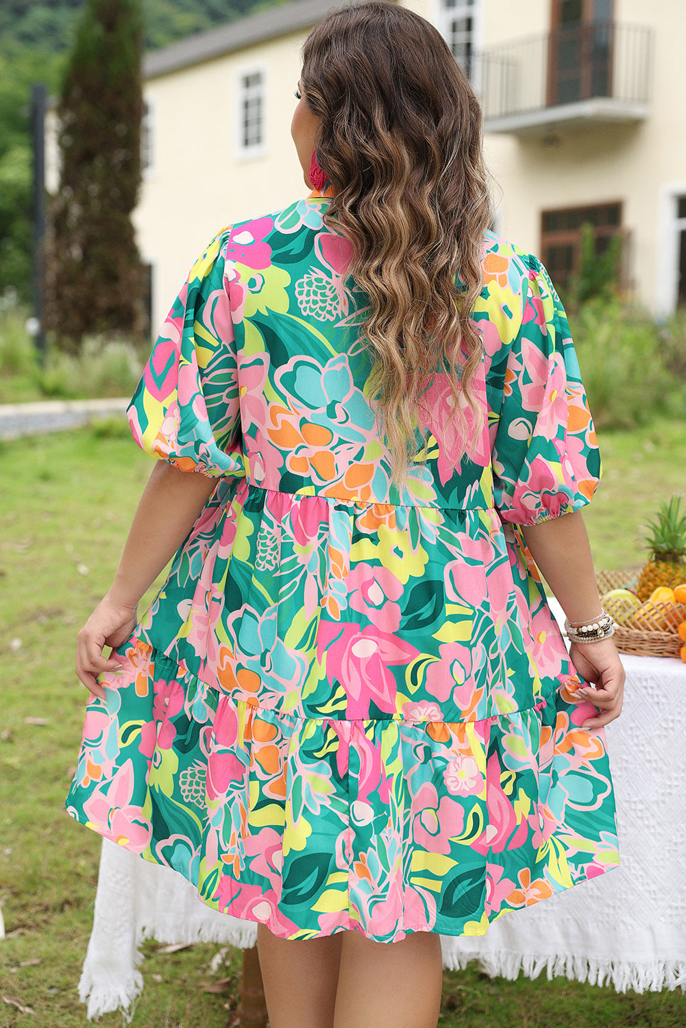 Women's Shirt Dress Featuring Plus Floral-Print Layered