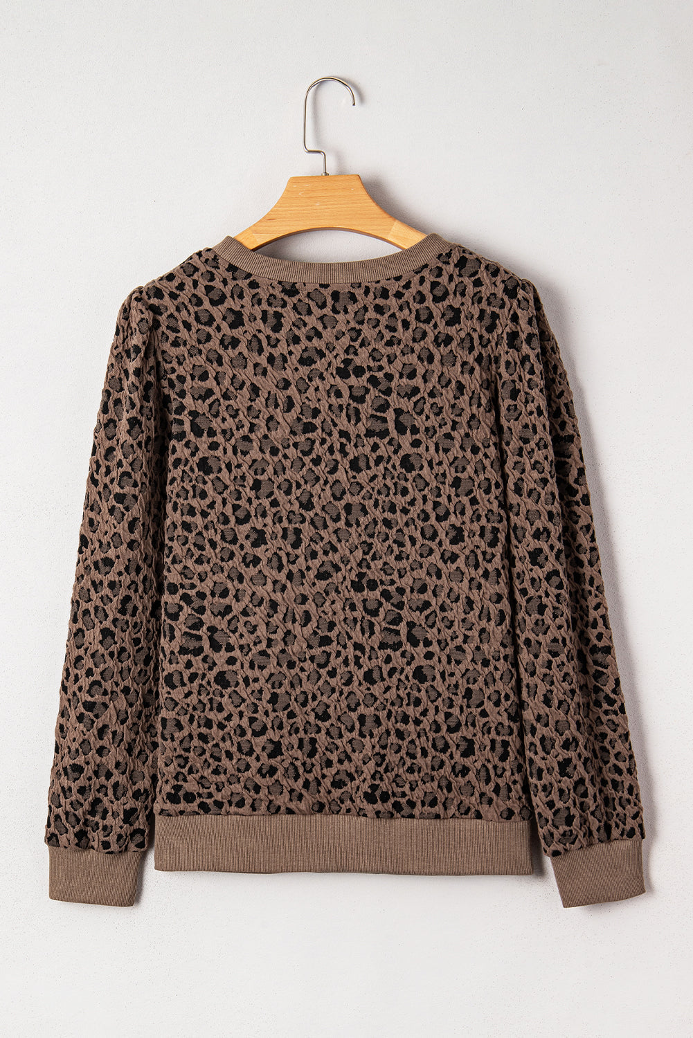 Rib-Knit Trim Leopard-Print Long-Sleeved Top