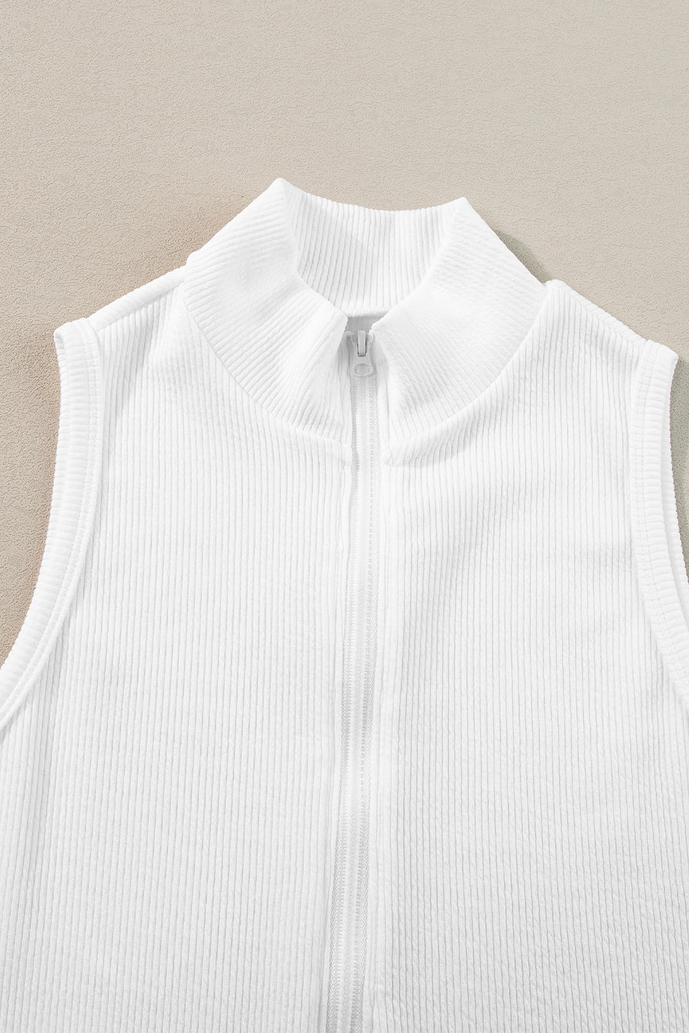Women's Bodysuit with Zip up Rib-Knitted Sleeveless