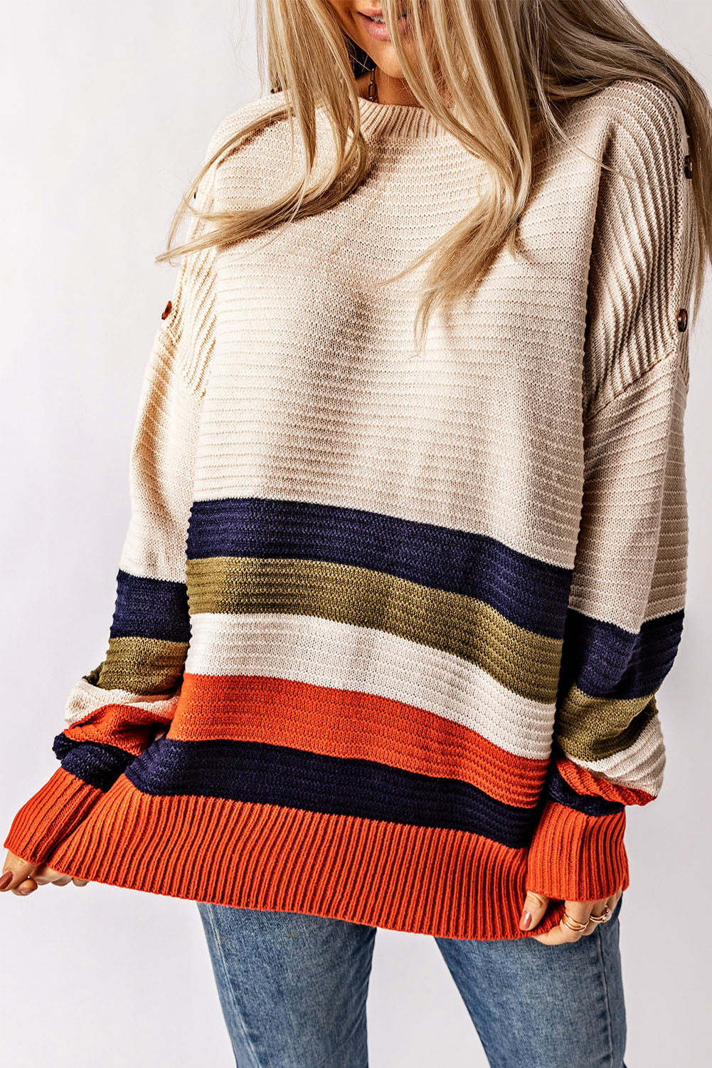 Women's Sweater Featuring Dropped-Shoulder Striped
