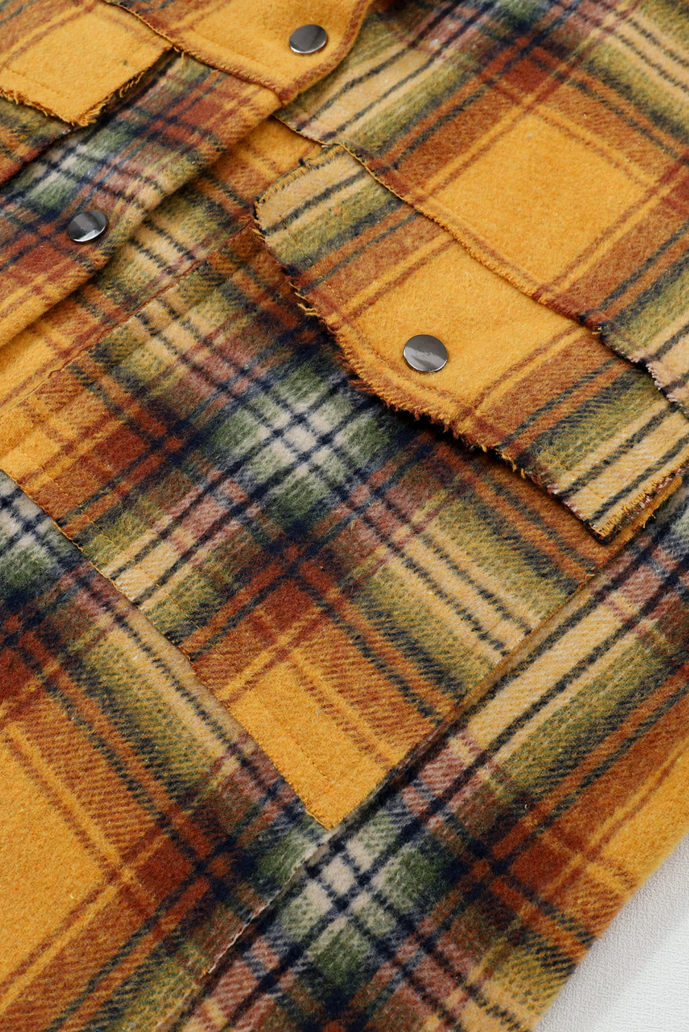 Women's Jacket with Plaid Hooded Frayed Snap