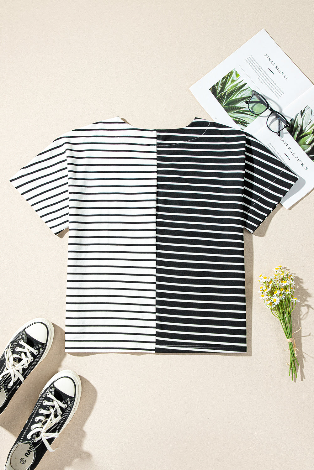 Two Tone Colorblock V Neck T Shirt