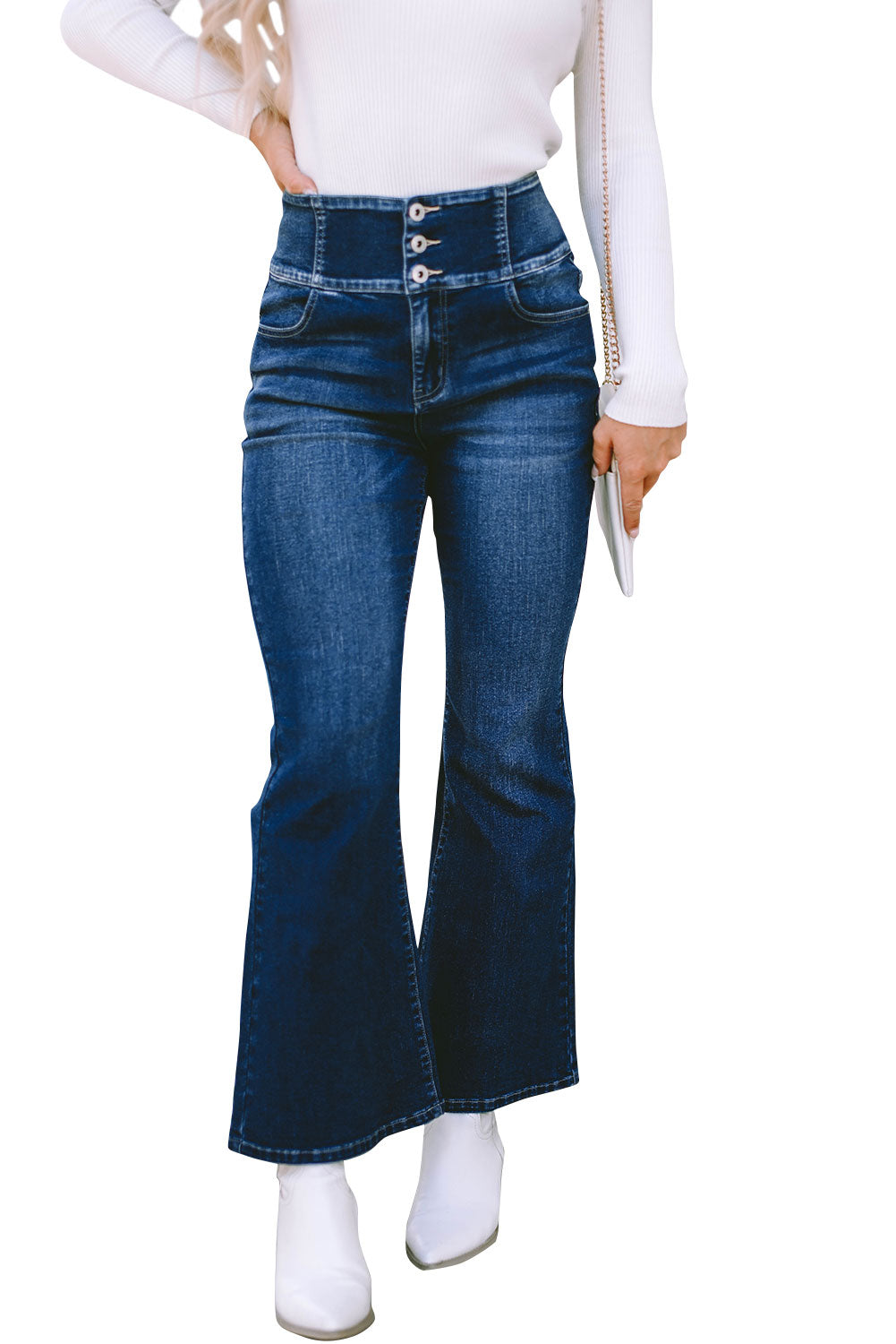Women's Flare Jeans with Waistband Elastic Wide