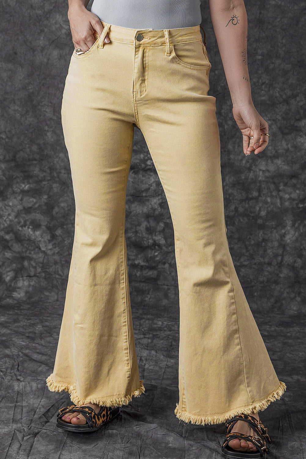 Women's Jeans Featuring Raw Edge Mid Waist Flared