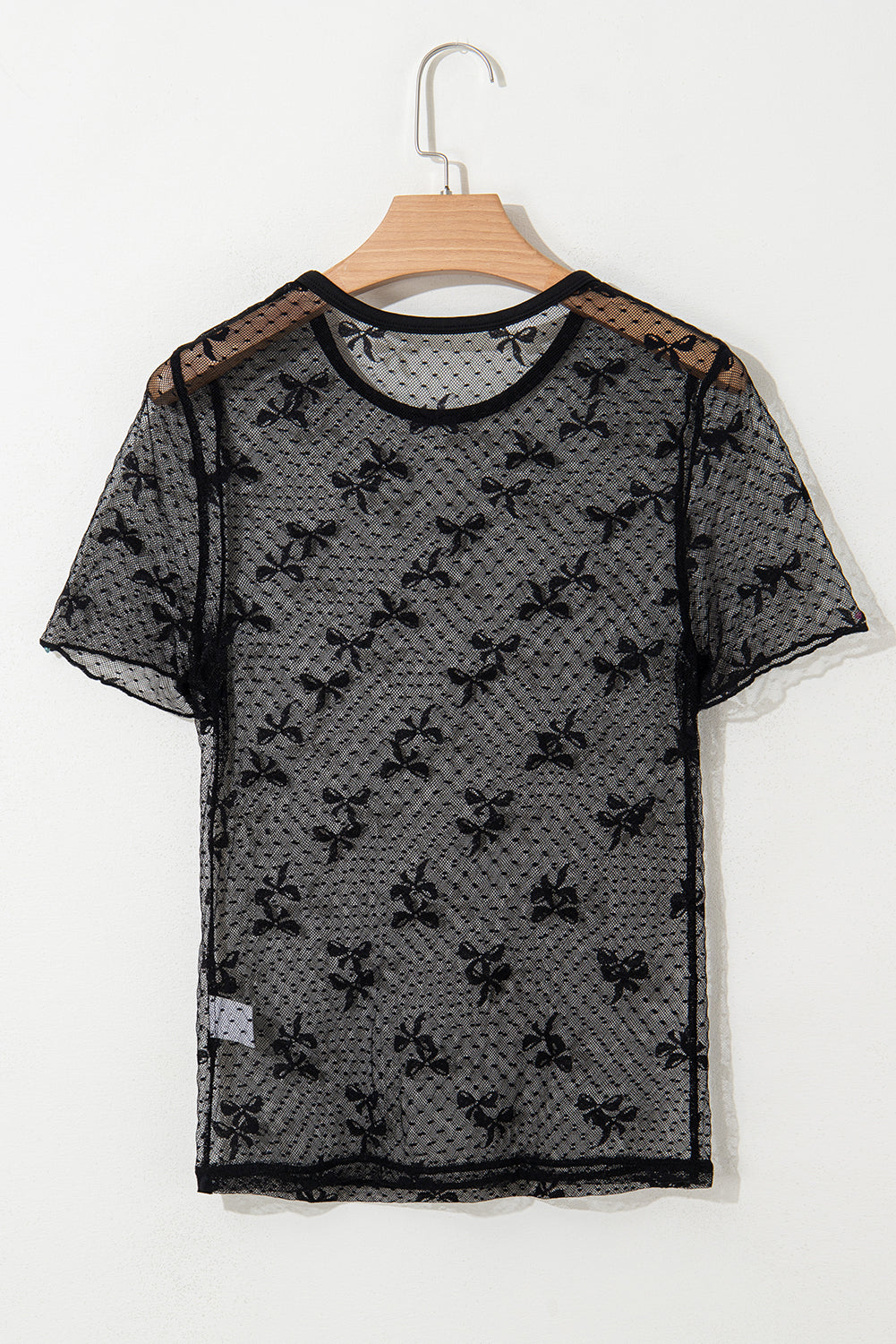 Bow See-through Knot Dotted Mesh Patched Slim Fit Blouse