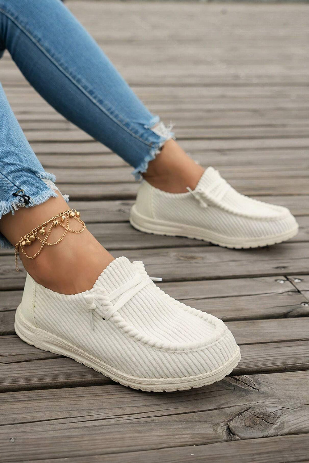 Solid Rib-Knit Criss Cross Slip On Everyday Shoes
