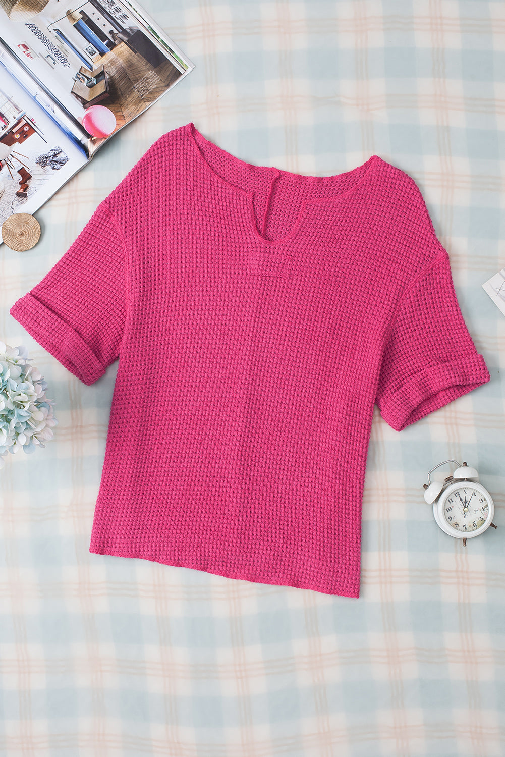 Women's Textured Knitted Split Neck Top