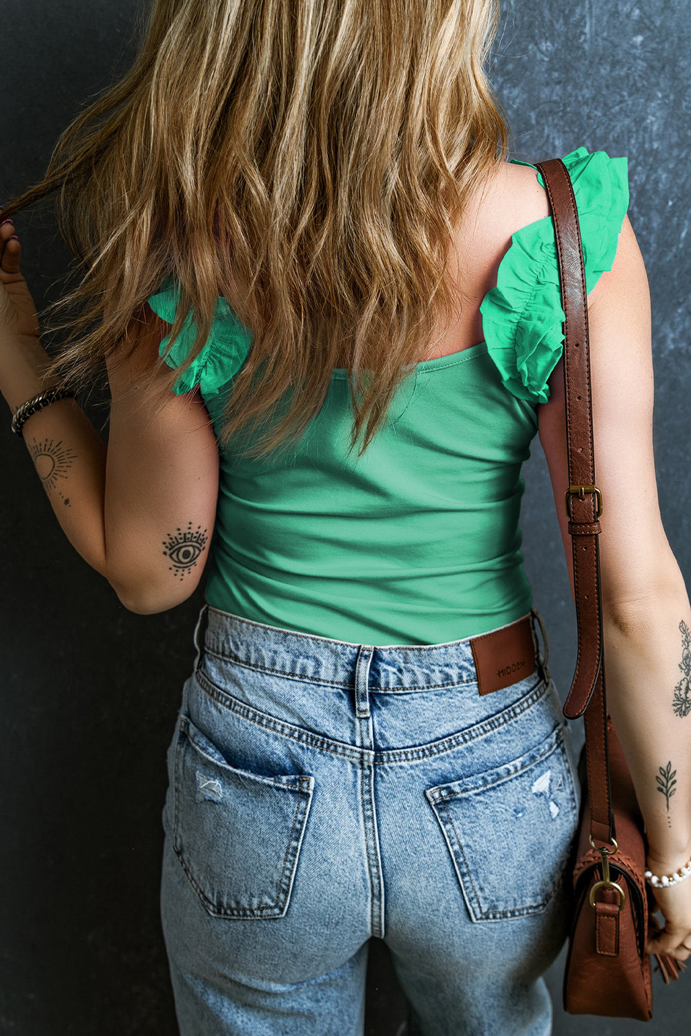 Women's Tank Top with Slim Ruffle-Trimmed Wide Straps Everyday Style