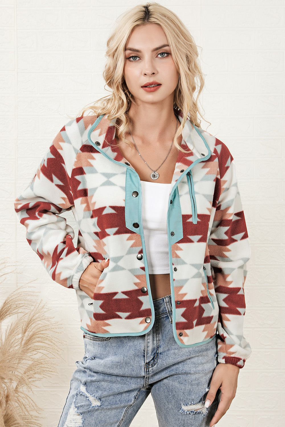 Women's Zipper Fleece Western Aztec Jacket