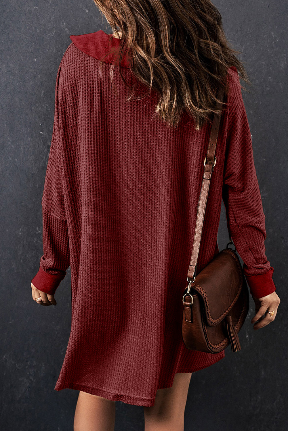 Top for Women Waffle Knitted Long-Sleeve