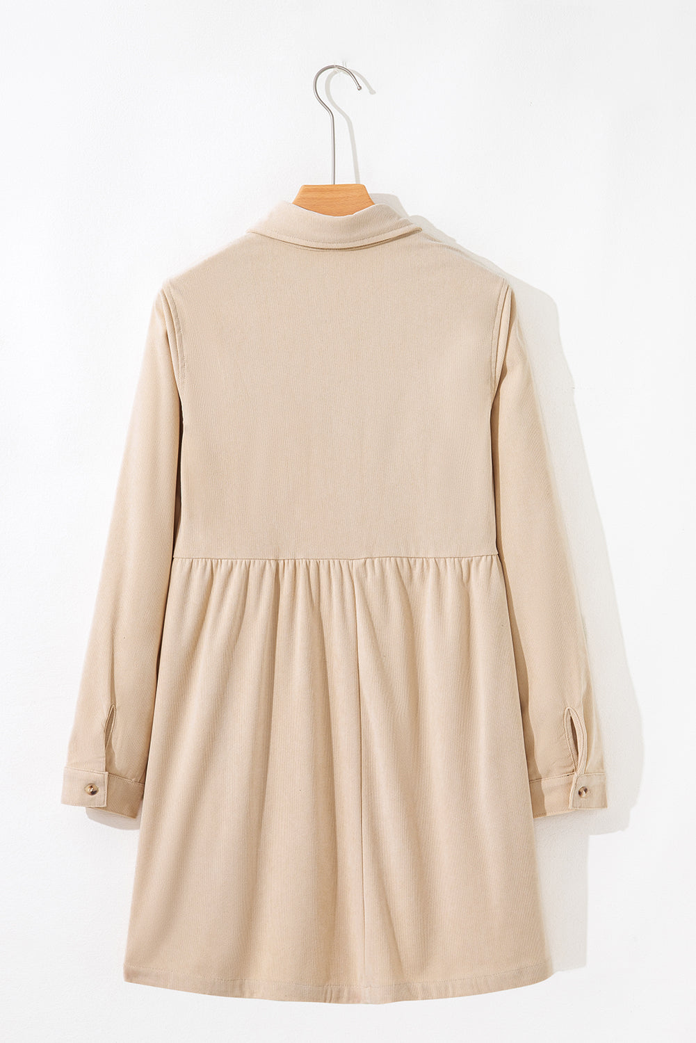 Button Corduroy Half Collared Long-Sleeved Mini Dress