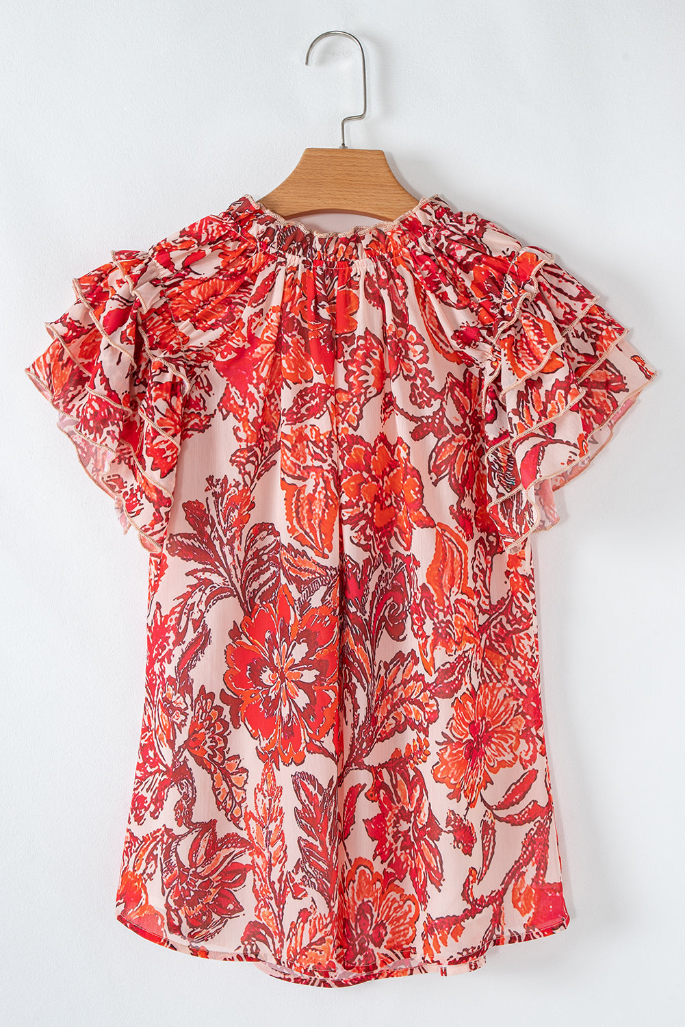 Vintage Floral Ruffle Sleeve V Neck Blouse