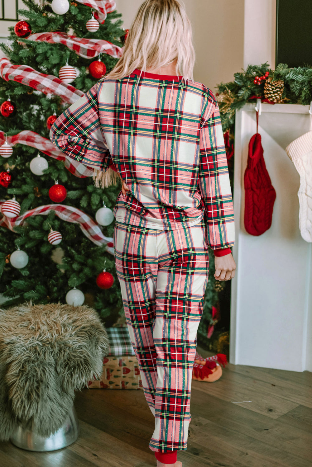 Christmas Top Plaid Allover and Pants Lounge Set