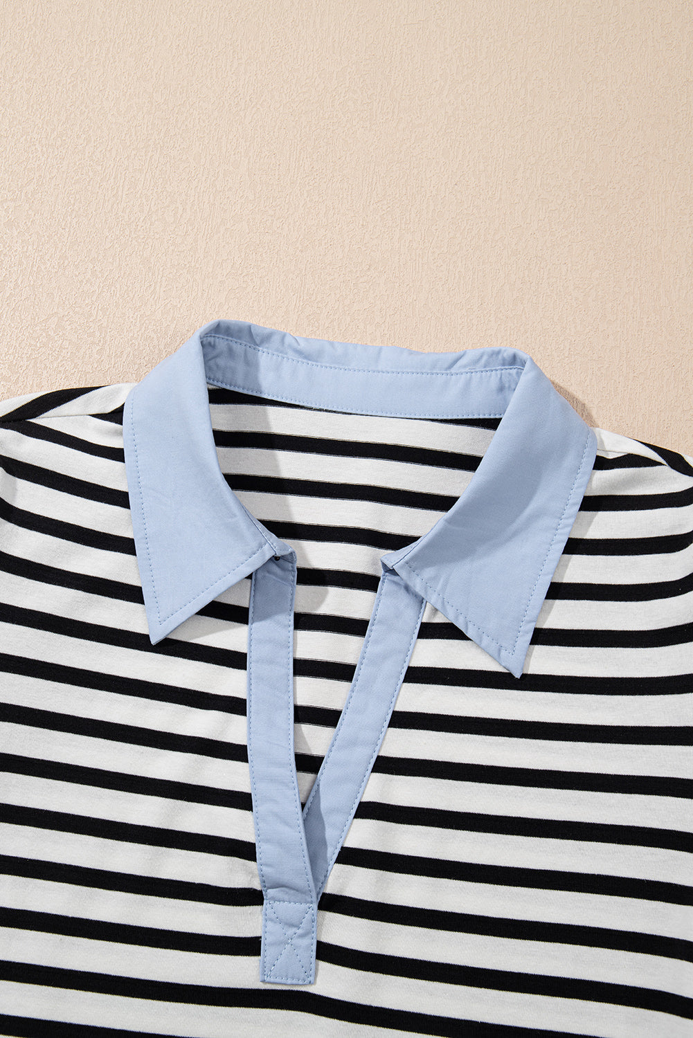 Black Stripe V Neck Collared Puff Sleeve T Shirt Mini Dress