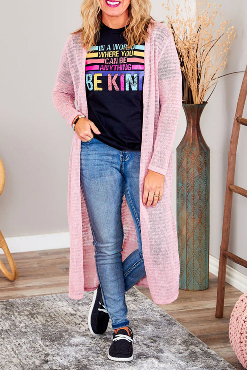 Women's Semi-Sheer Knitted Long Plus Size Cardigan