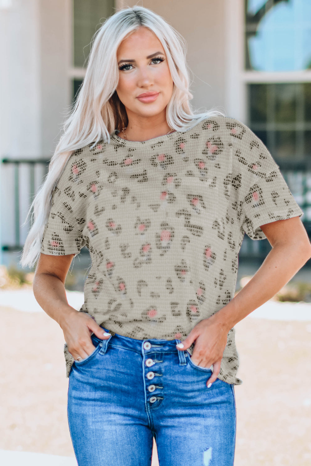 Women's Waffle Knitted Short-Sleeve Top