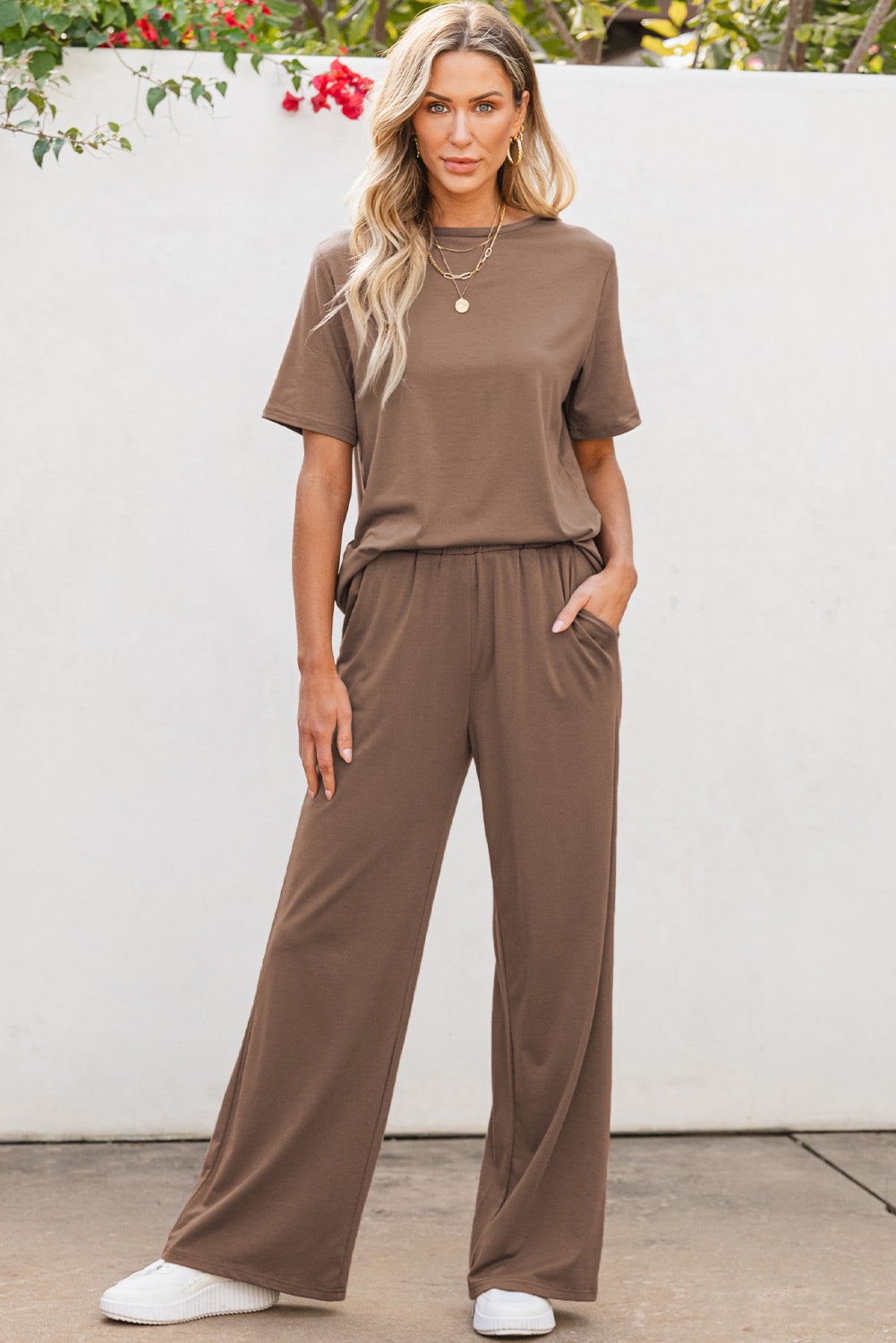 Women's T-Shirt 2-Piece Wide-Leg Pants Set
