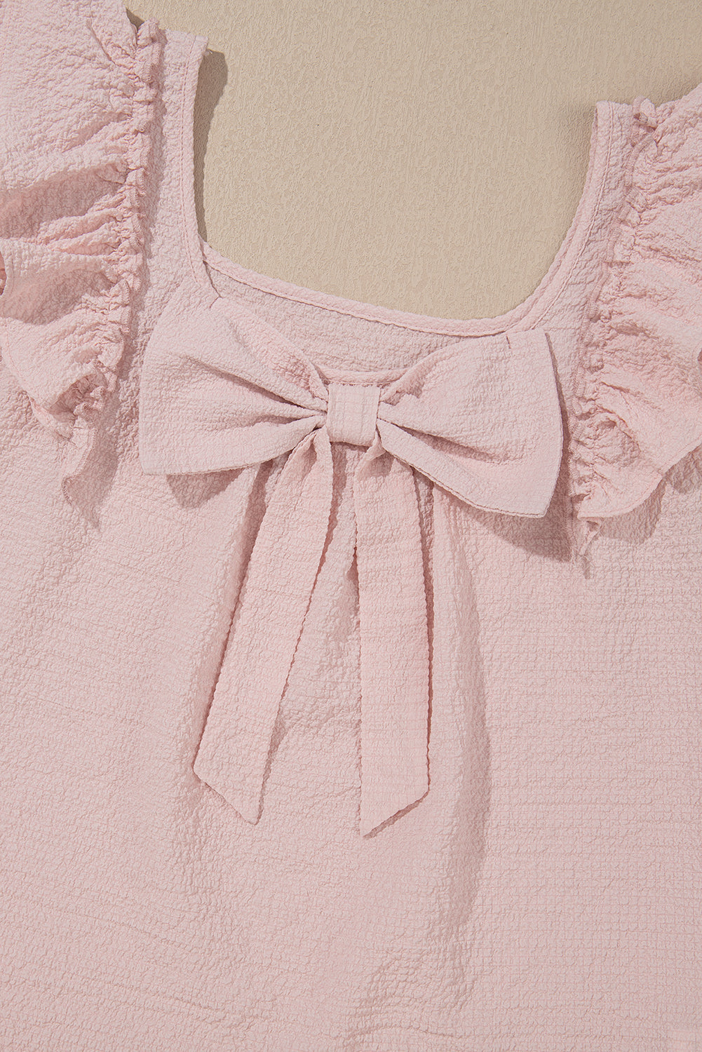 Textured Bow Knot Frilled Butterfly Sleeve Blouse