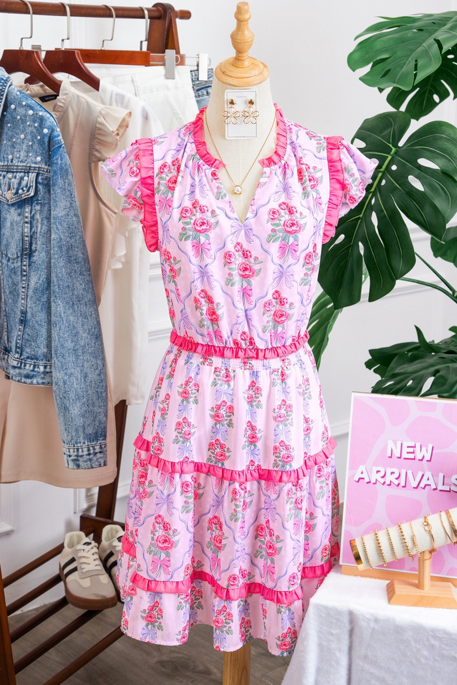 Tiered Ruffles Sleeveless Summer Floral Dress in Purple